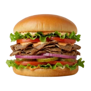 Donner Burger Donner, Mayo, Lettuce, Red Onion, Tomatoes, Gerkins & Burger Sauce